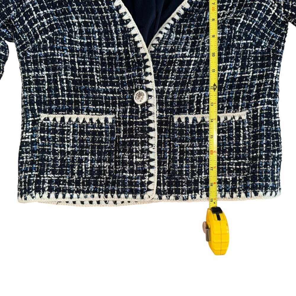 Veronica Beard Bosea Tweed Crop Jacket Blue White Cotton Blend Blazer Size 2 NWT - Picture 5 of 10